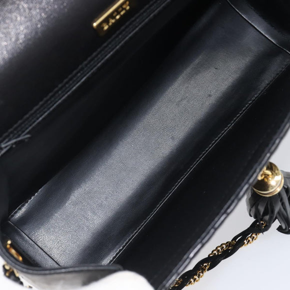 Bally Chain Shoulder Bag Leather Black Gold Auth 206785A
