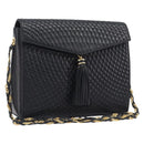 Bally Chain Shoulder Bag Leather Black Gold Auth 206785A-1