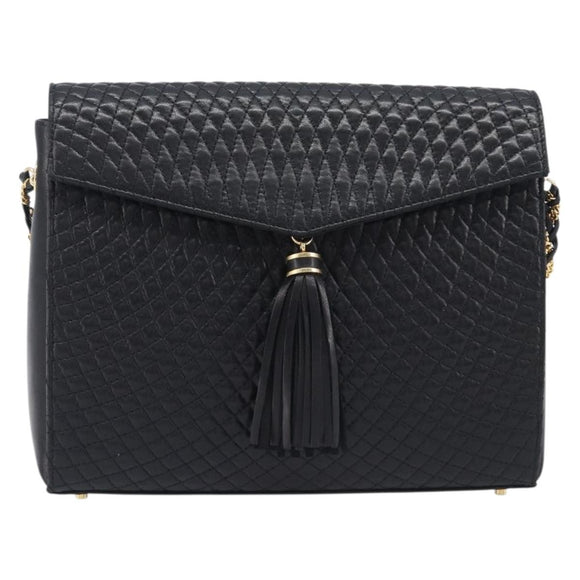 Bally Chain Shoulder Bag Leather Black Gold Auth 206785A