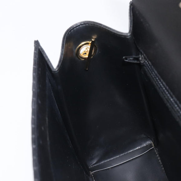 Bally Chain Shoulder Bag Leather Black Gold Auth 206785A