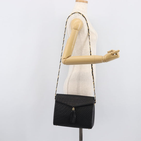 Bally Chain Shoulder Bag Leather Black Gold Auth 206785A