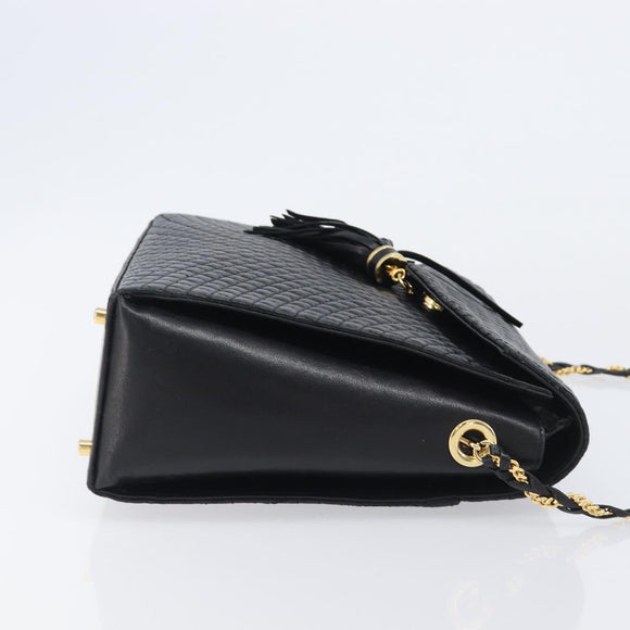 Bally Chain Shoulder Bag Leather Black Gold Auth 206785A