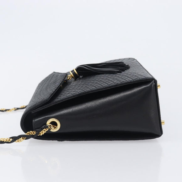 Bally Chain Shoulder Bag Leather Black Gold Auth 206785A