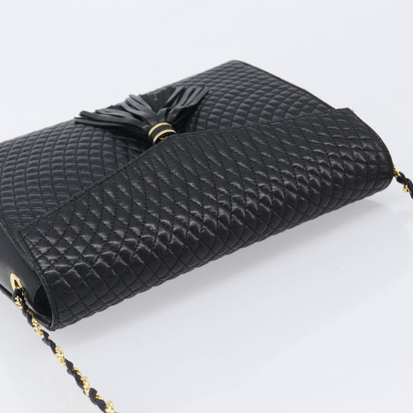 Bally Chain Shoulder Bag Leather Black Gold Auth 206785A