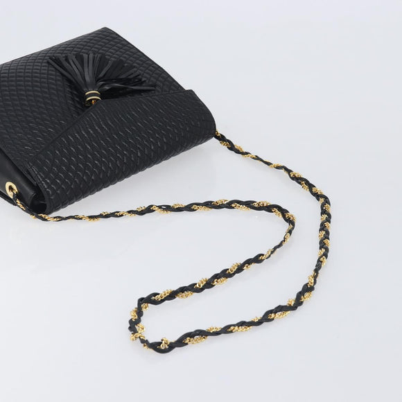 Bally Chain Shoulder Bag Leather Black Gold Auth 206785A
