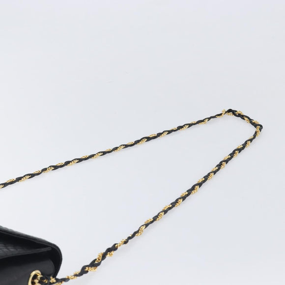 Bally Chain Shoulder Bag Leather Black Gold Auth 206785A