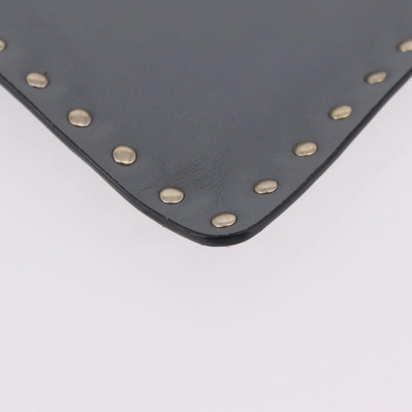 Valentino Rock Studs Clutch Bag Leather Gray Gold Auth 206788A