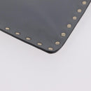 Valentino Rock Studs Clutch Bag Leather Gray Gold Auth 206788A-15