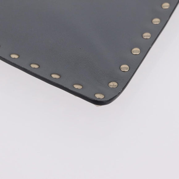 Valentino Rock Studs Clutch Bag Leather Gray Gold Auth 206788A
