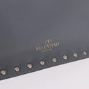 Valentino Rock Studs Clutch Bag Leather Gray Gold Auth 206788A-16