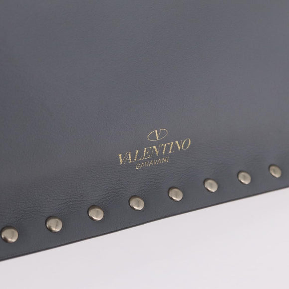 Valentino Rock Studs Clutch Bag Leather Gray Gold Auth 206788A