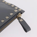 Valentino Rock Studs Clutch Bag Leather Gray Gold Auth 206788A-9