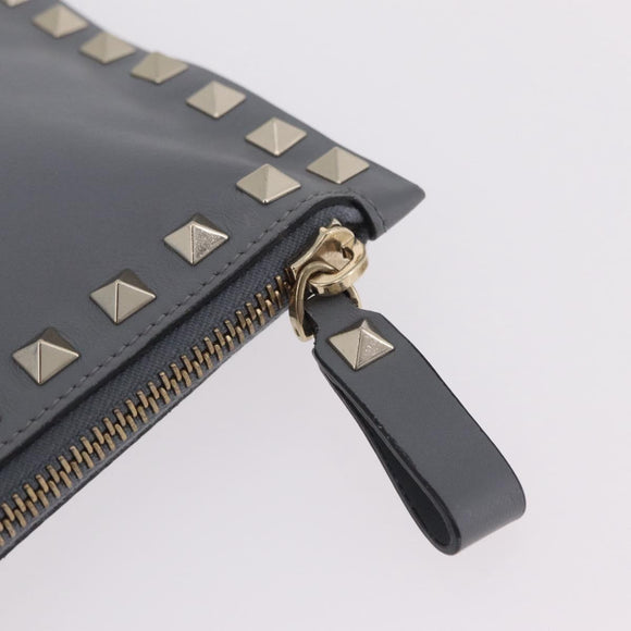 Valentino Rock Studs Clutch Bag Leather Gray Gold Auth 206788A