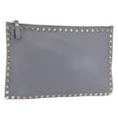Valentino Rock Studs Clutch Bag Leather Gray Gold Auth 206788A-1