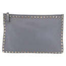 Valentino Rock Studs Clutch Bag Leather Gray Gold Auth 206788A-13