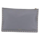 Valentino Rock Studs Clutch Bag Leather Gray Gold Auth 206788A-2