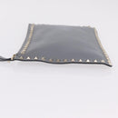 Valentino Rock Studs Clutch Bag Leather Gray Gold Auth 206788A-4
