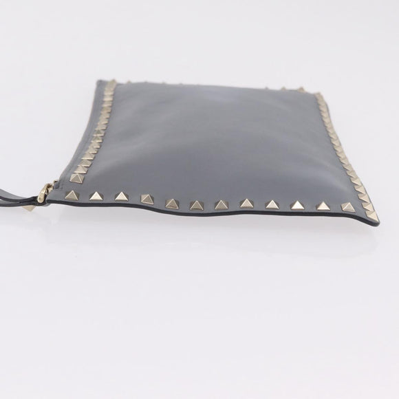 Valentino Rock Studs Clutch Bag Leather Gray Gold Auth 206788A