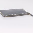 Valentino Rock Studs Clutch Bag Leather Gray Gold Auth 206788A-5