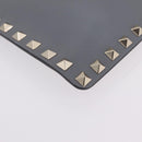 Valentino Rock Studs Clutch Bag Leather Gray Gold Auth 206788A-7