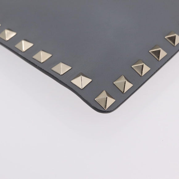 Valentino Rock Studs Clutch Bag Leather Gray Gold Auth 206788A