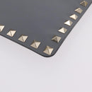 Valentino Rock Studs Clutch Bag Leather Gray Gold Auth 206788A-8