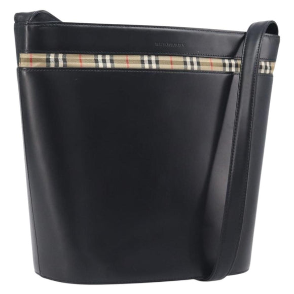 BURBERRY Shoulder Bag Leather Black Silver Auth 206789A