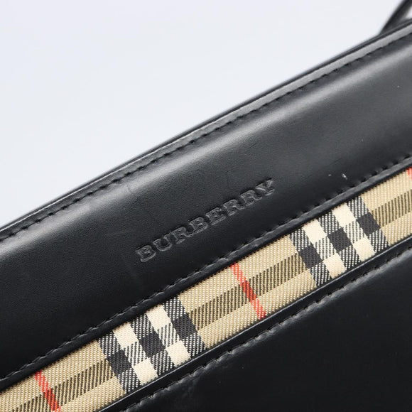 BURBERRY Shoulder Bag Leather Black Silver Auth 206789A