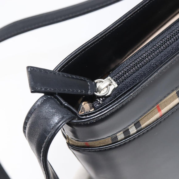 BURBERRY Shoulder Bag Leather Black Silver Auth 206789A