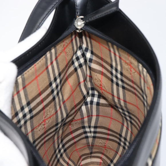 BURBERRY Shoulder Bag Leather Black Silver Auth 206789A