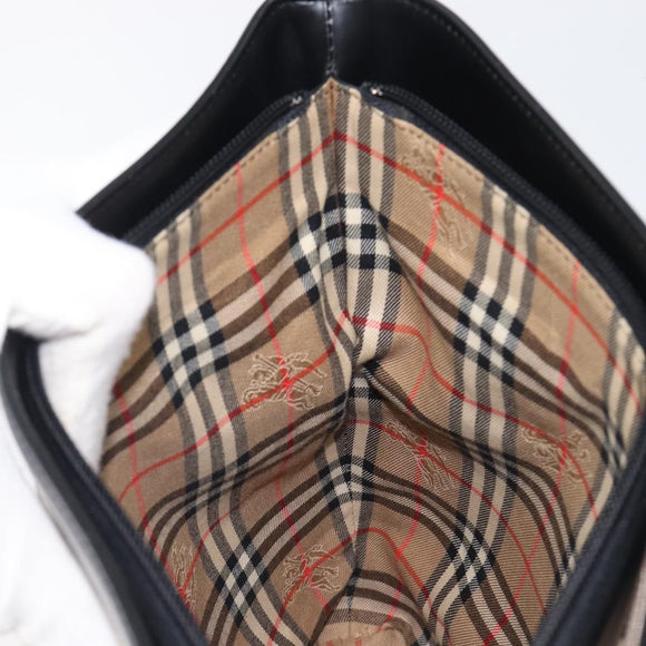 BURBERRY Shoulder Bag Leather Black Silver Auth 206789A