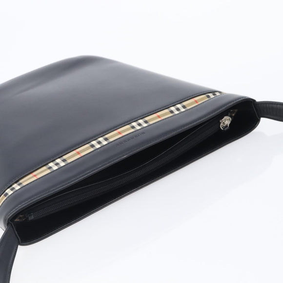 BURBERRY Shoulder Bag Leather Black Silver Auth 206789A