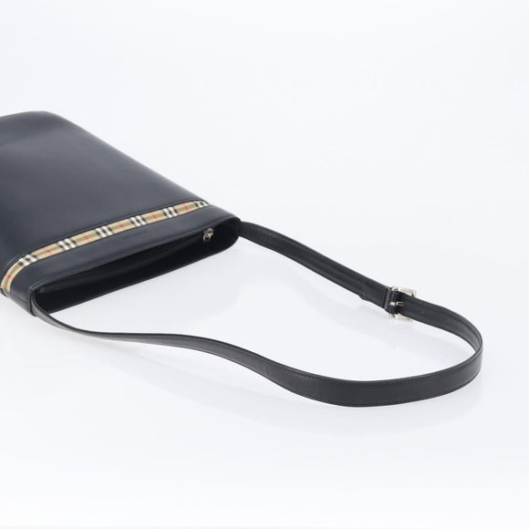 BURBERRY Shoulder Bag Leather Black Silver Auth 206789A