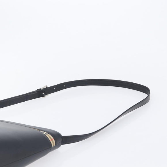 BURBERRY Shoulder Bag Leather Black Silver Auth 206789A