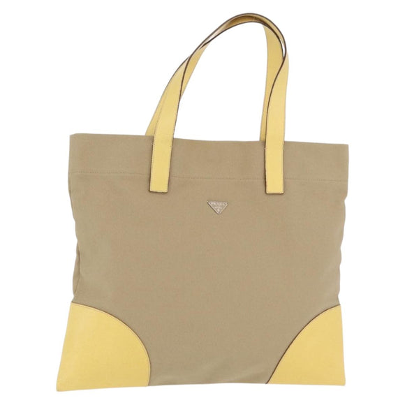 PRADA Hand Bag Canvas Beige Silver Auth 206790A