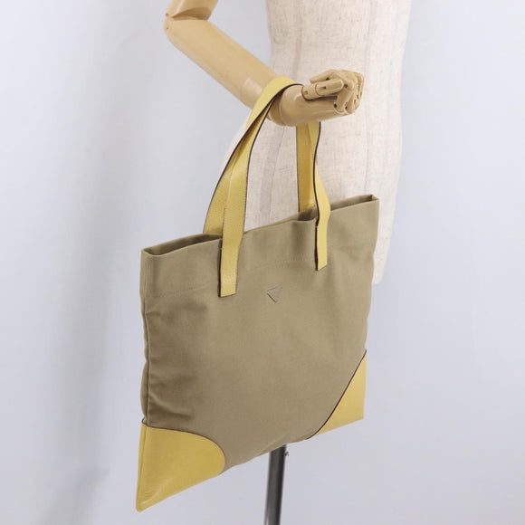 PRADA Hand Bag Canvas Beige Silver Auth 206790A