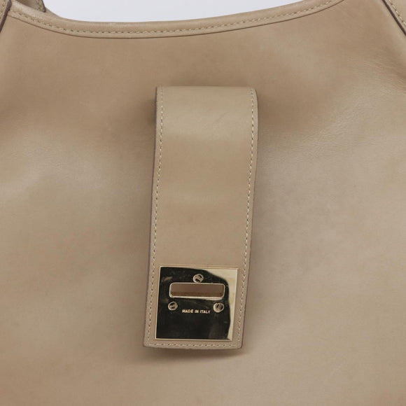 Salvatore Ferragamo Gancini Shoulder Bag Leather Beige Gold Auth 206791A