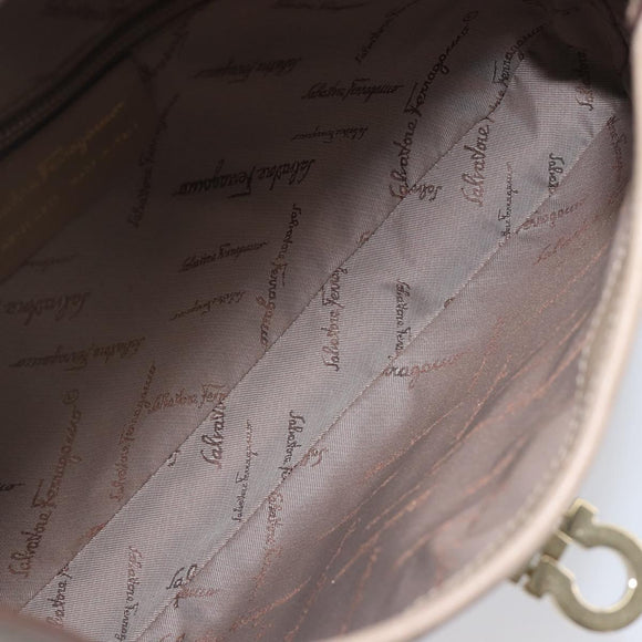 Salvatore Ferragamo Gancini Shoulder Bag Leather Beige Gold Auth 206791A