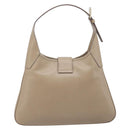 Salvatore Ferragamo Gancini Shoulder Bag Leather Beige Gold Auth 206791A-3