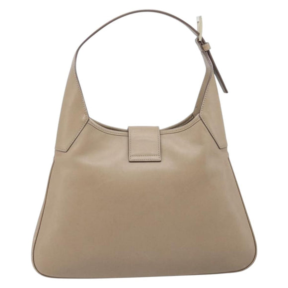 Salvatore Ferragamo Gancini Shoulder Bag Leather Beige Gold Auth 206791A