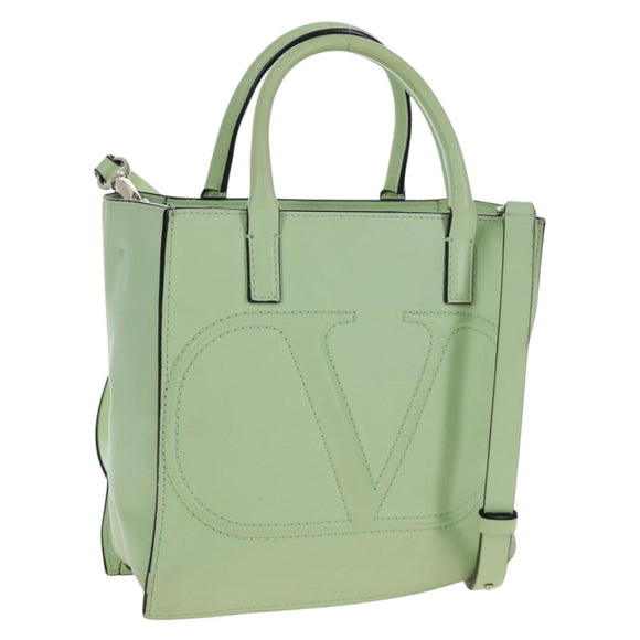 Valentino Hand Bag Leather 2way Green Gold Auth 206792A