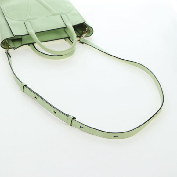 Valentino Hand Bag Leather 2way Green Gold Auth 206792A