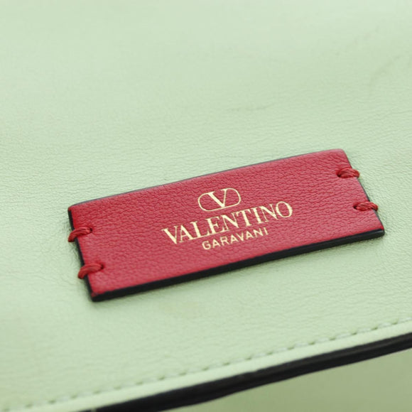 Valentino Hand Bag Leather 2way Green Gold Auth 206792A