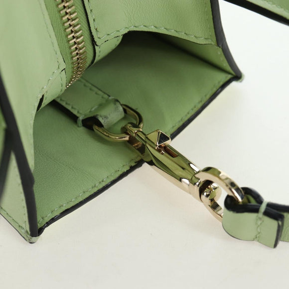Valentino Hand Bag Leather 2way Green Gold Auth 206792A