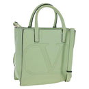 Valentino Hand Bag Leather 2way Green Gold Auth 206792A-1
