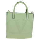 Valentino Hand Bag Leather 2way Green Gold Auth 206792A-13