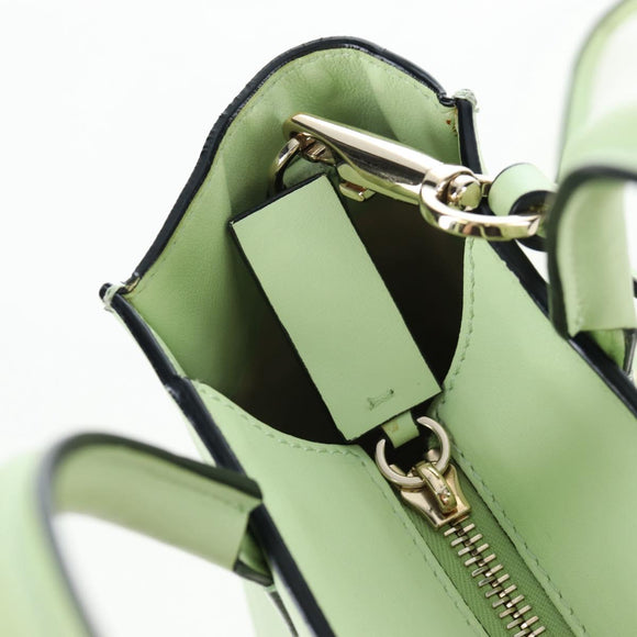 Valentino Hand Bag Leather 2way Green Gold Auth 206792A