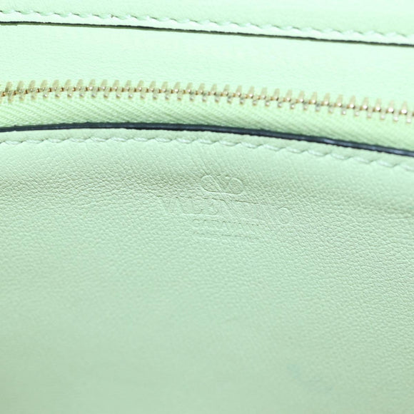 Valentino Hand Bag Leather 2way Green Gold Auth 206792A