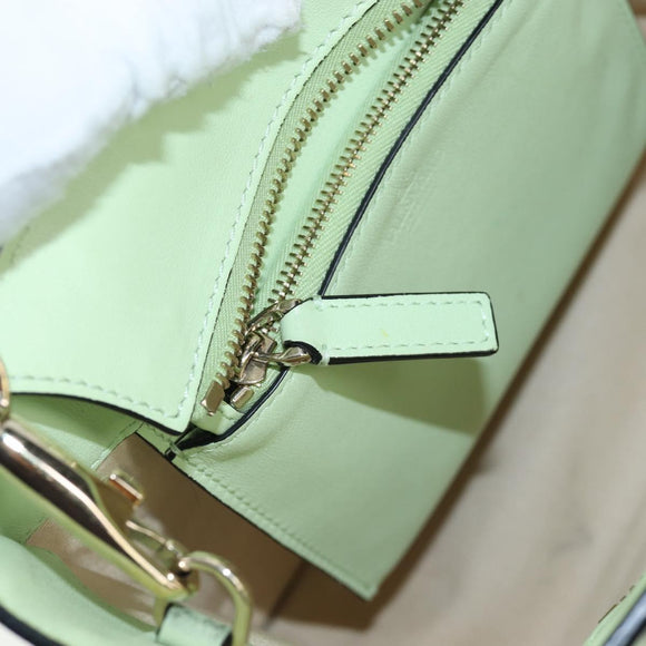 Valentino Hand Bag Leather 2way Green Gold Auth 206792A