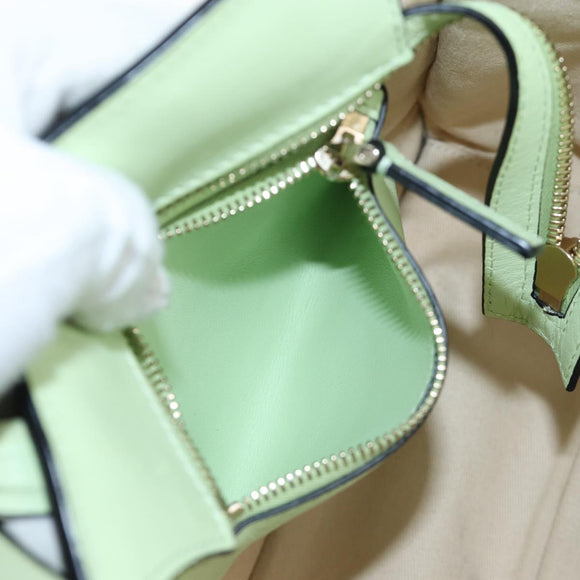 Valentino Hand Bag Leather 2way Green Gold Auth 206792A